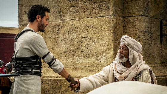 Jack Huston and Morgan Freeman in Ben-Hur