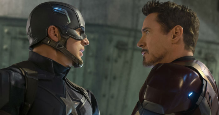 Robert Downey Jr and Chris Evans in Captain America Civil War